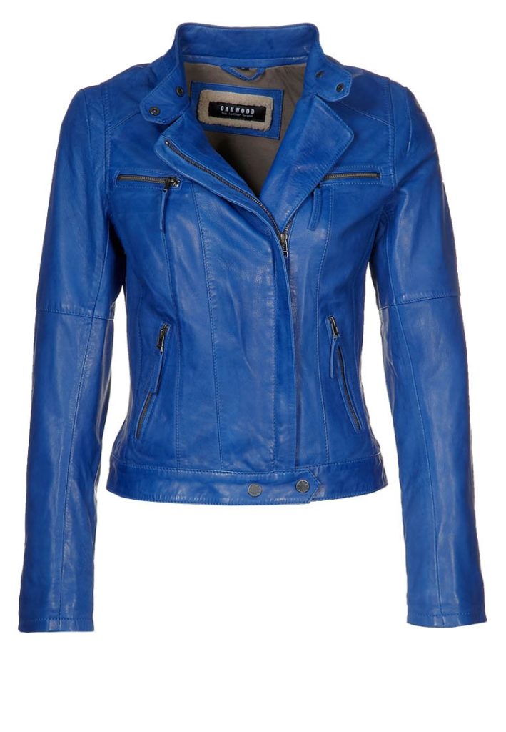 Veste en cuir bleu electrique Oakwood