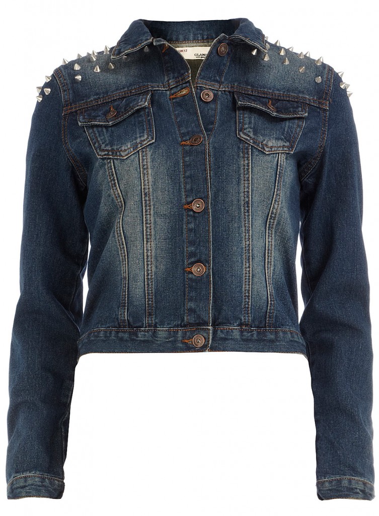 Veste en jean délavé avec clous épaule