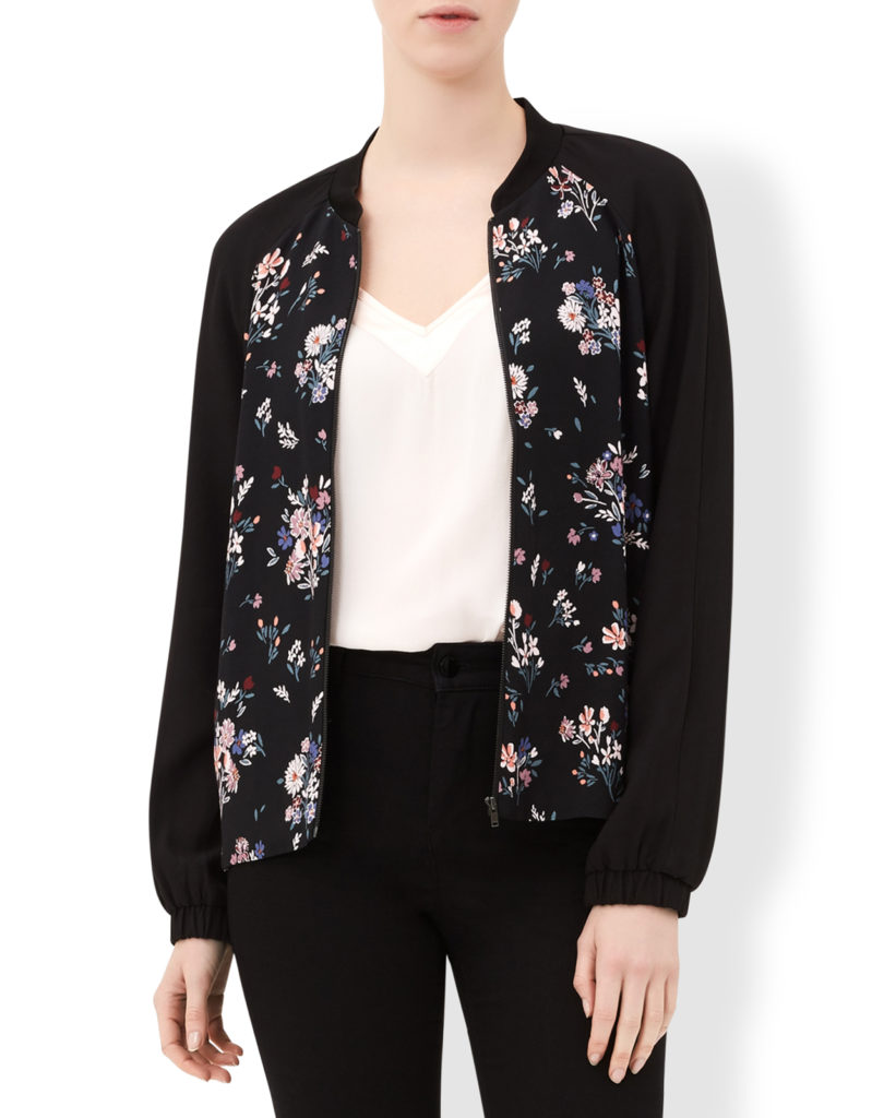 Vest femme bomber noir fleurs