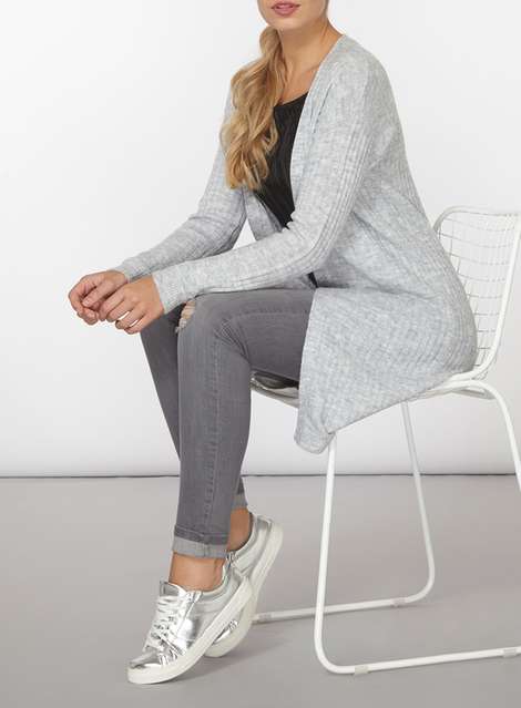 Cardigan long gris clair cotele