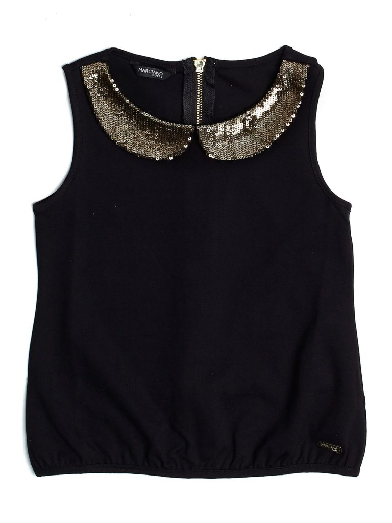 Top noir col claudine paillettes sequins doré Guess