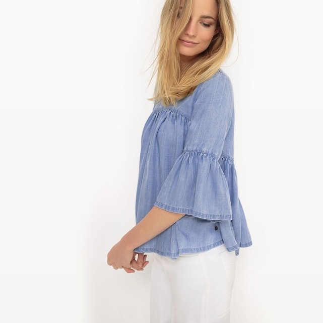 Blouse denim légère avec volants Only