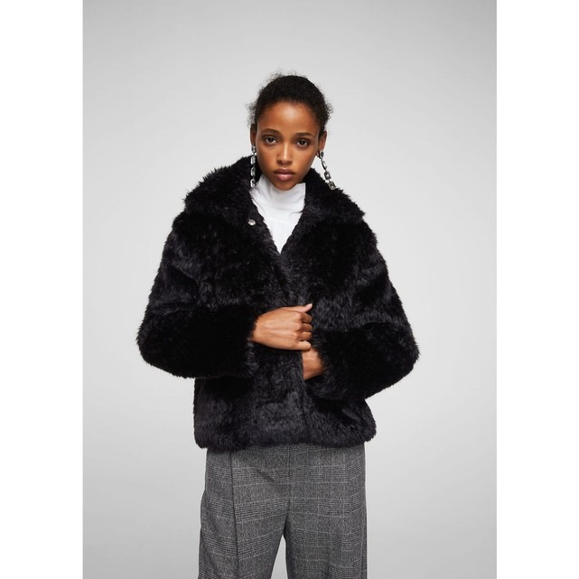 Manteau fausse fourrure revers Noire