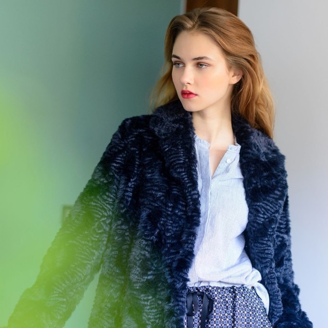 Manteau femme fausse fourrure bleu marine Hartford