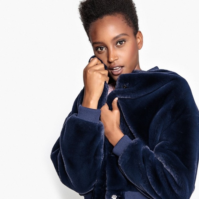 Veste bomber fausse fourrure bleue