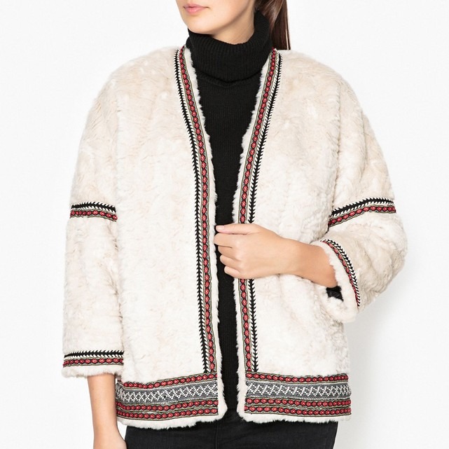 Veste femme fausse fourrure écrue The Kooples