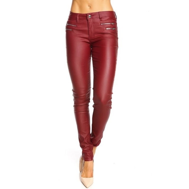 Pantalon slim effet cuir femme rouge Doucel