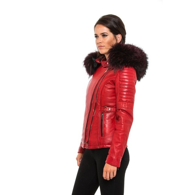 Veste motard femme rouge Tassa Le Cuir Paris