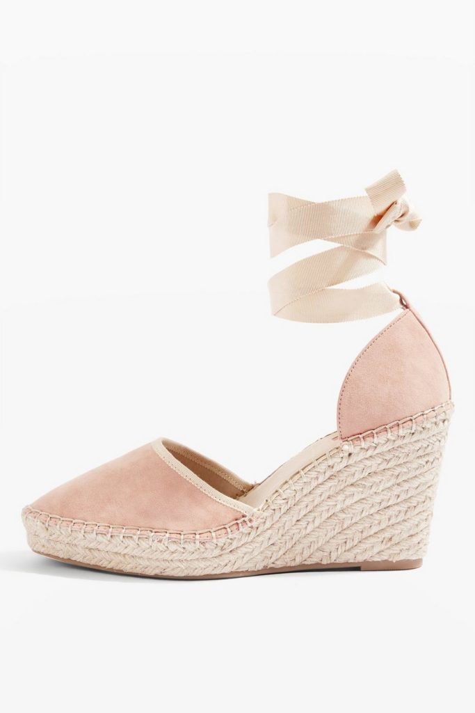 Espadrilles compensées nude à lacets