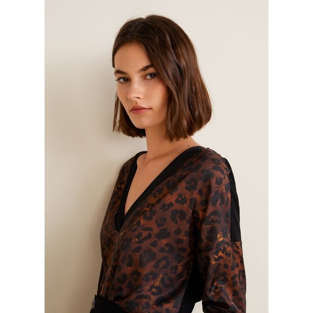 Haut t shirt femme imprime leopard Mango