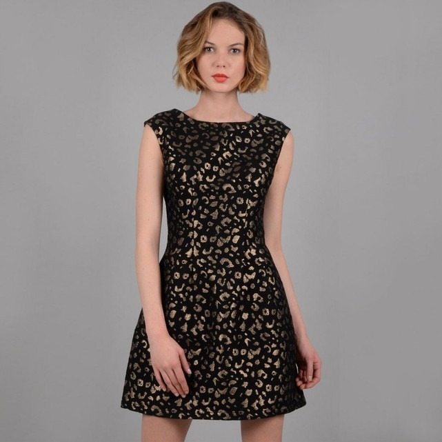 robe jacquard sans manche leopard dore Molly Bracken