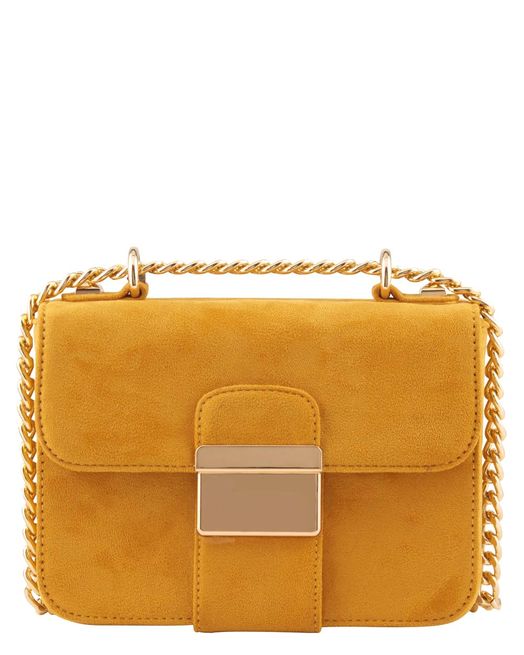 Petit sac a main femme jaune moutarde chaine doree Minelli