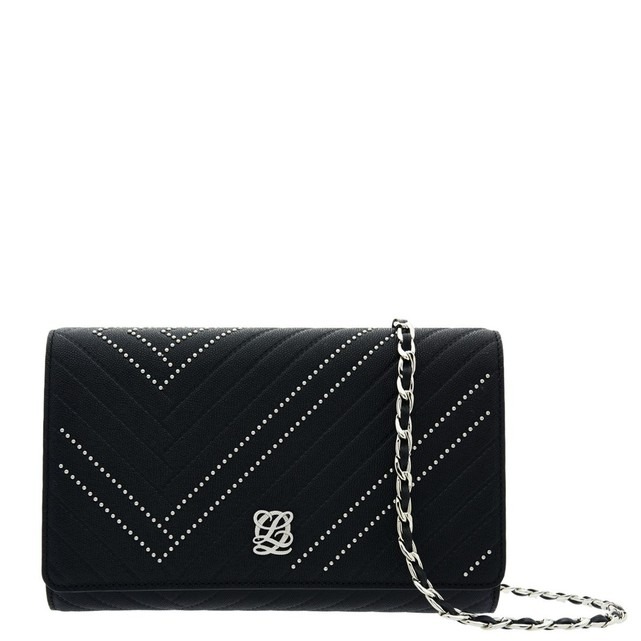 Sac a bandouliere cuir noir chaine argentee Louis Quatorze