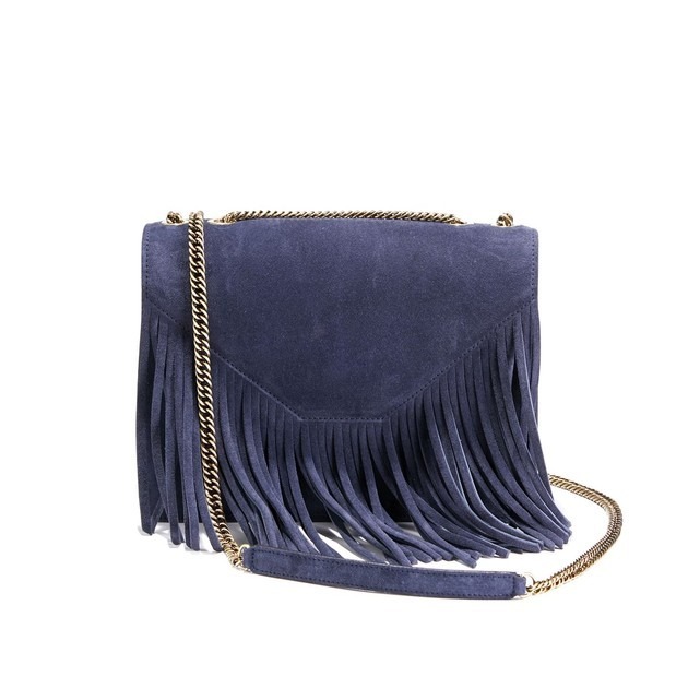 Sac besace franges bleu chaine doree Gerard Darel