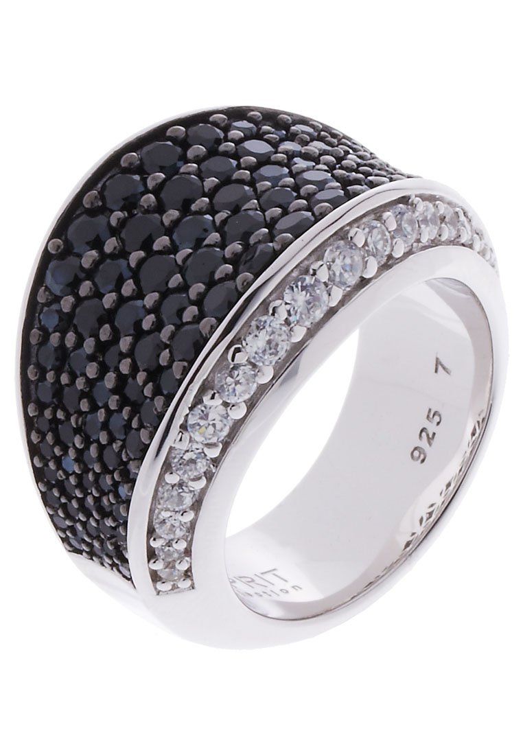 Bague En Argent Avec Zirconium Et Pierres Noires - Taille 52, Occasion, Anneau Massif