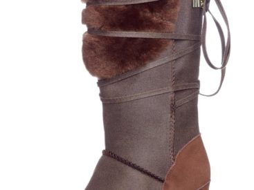 Bottes talon compense fourrure en cuir Mos