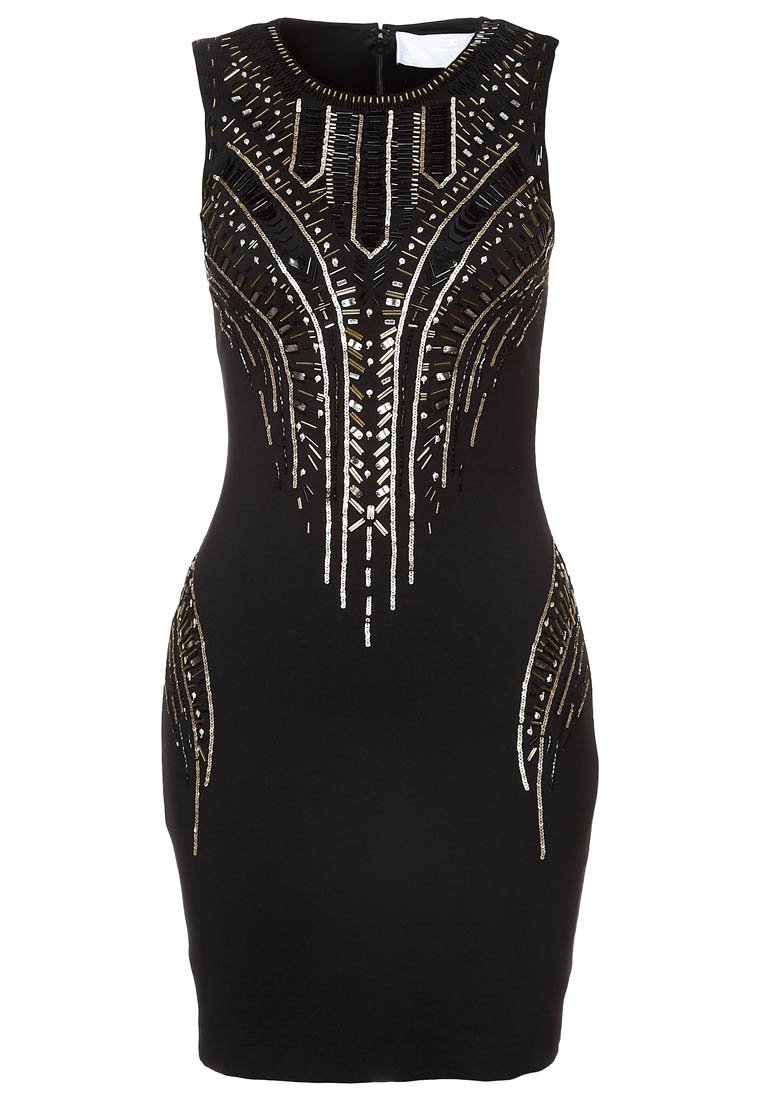 Robe De Soirée Noire Taille 12 Avec Détails Perles - Marque Clue, Style Trapèze, Occasion Très Bon état