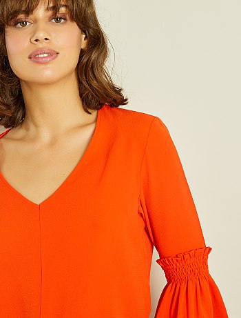 Blouse manches volants orange