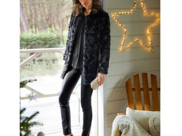 Manteau femme fausse fourrure noire