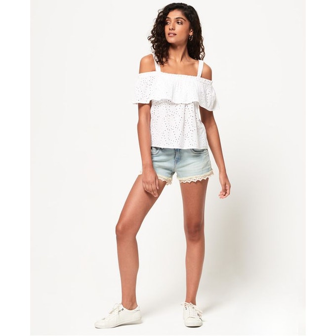 Mini short jean femme delave bleach avec dentelles Superdry