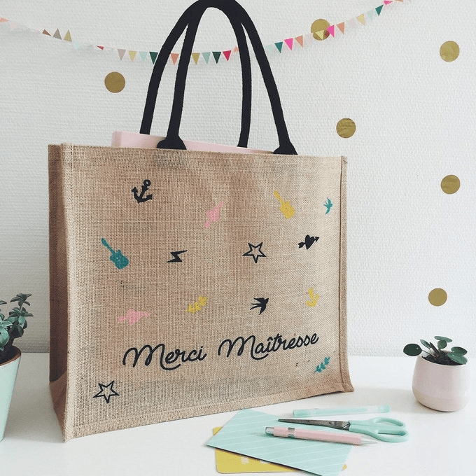 sac a main cadeau maitresse enfant école jute