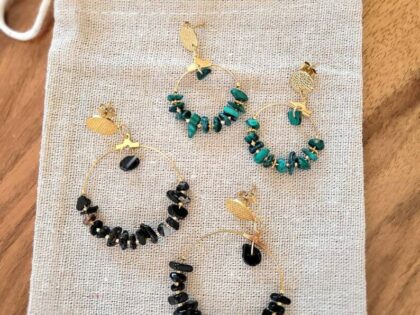 Boucles d'oreilles créoles pierres naturelles