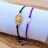 Bracelet Cordon Personnalisable avec Médaille Vierge Marie en Plaqué Or - Bijou Spirituel Made in France